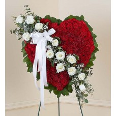 Always Remember Floral Heart Tribute - Red with White Roses
